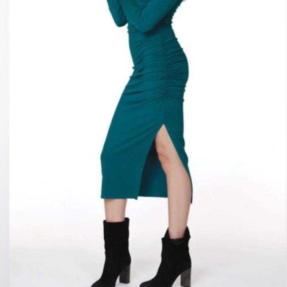 NWT BOBI Los‎ Angeles Shirred Split Midi Skirt in Mystic Teal Size XL